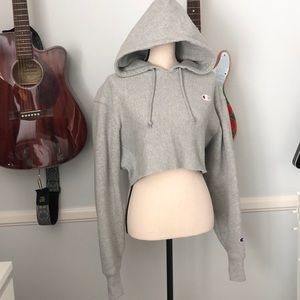 Champion • Light Grey Cropped Hoodie